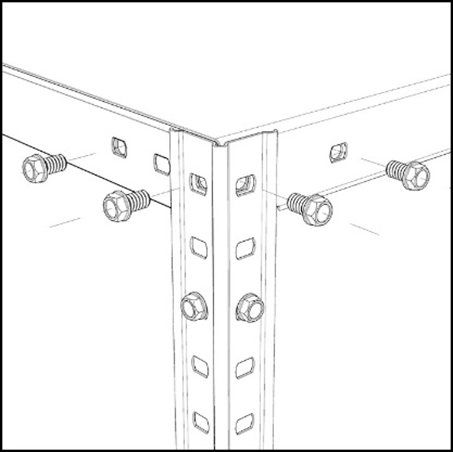 Схема установки полки с уголком жесткости в верхней части стеллажа
