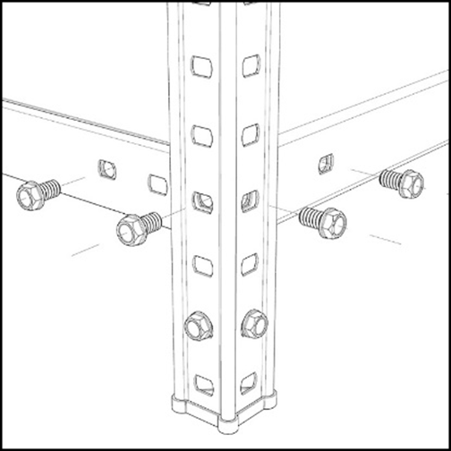 Схема установки полки с уголком жесткости в нижней части стеллажа