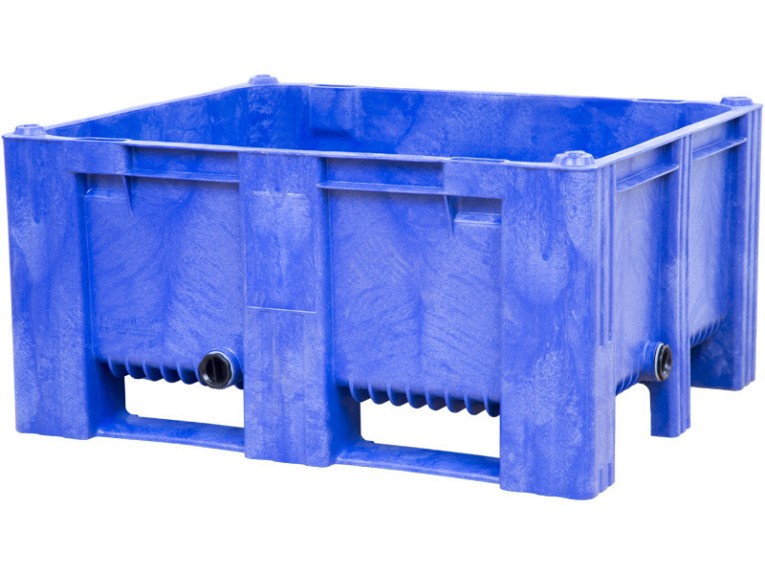 BoxPallet 1200х1000х580 мм сплошной на 2-х полозьях синий с 2 СП2 