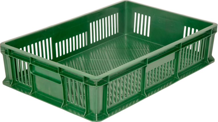 Ящик 600х400х140 мм перфорированный без ручек зелёный 