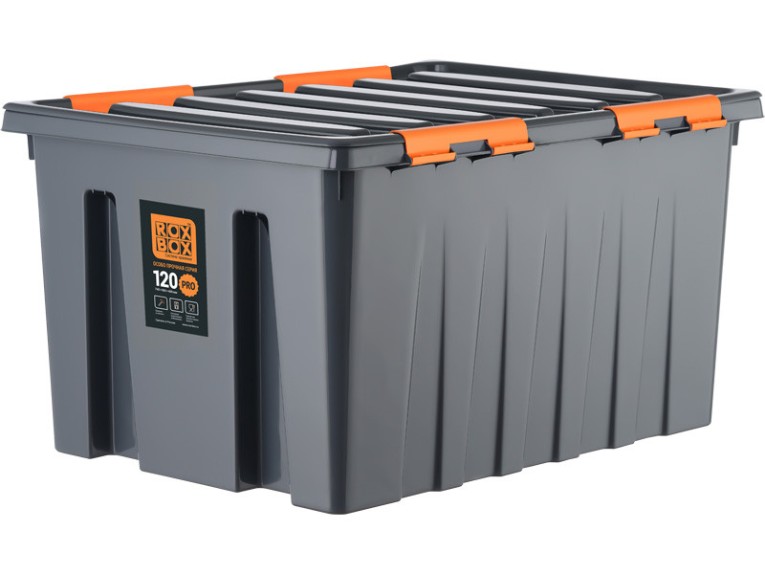 Контейнер особопрочный Rox Box PRO 120 (740х565х400 мм с крышкой и клипсами, на роликах, антрацит) 