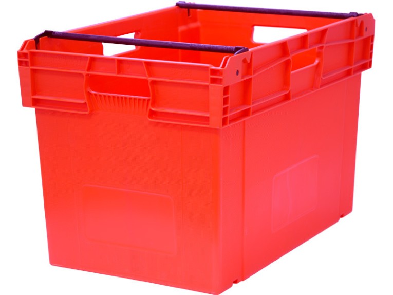 Ящик 600х400х407 со складываемыми ручками красный  Ящик 600х400х407 со складываемыми ручками красный