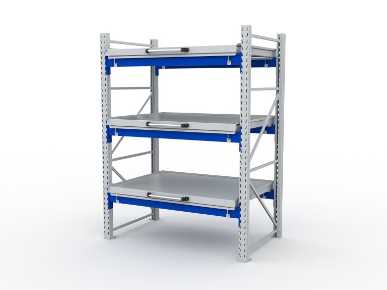Стеллаж с выкатными платформами S-HEAVY 1000/1300 (3 яруса хранения) 