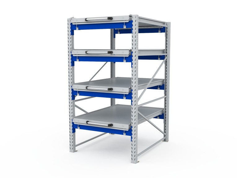 Стеллаж с выкатными платформами S-HEAVY 1000/900 (4 яруса хранения) 